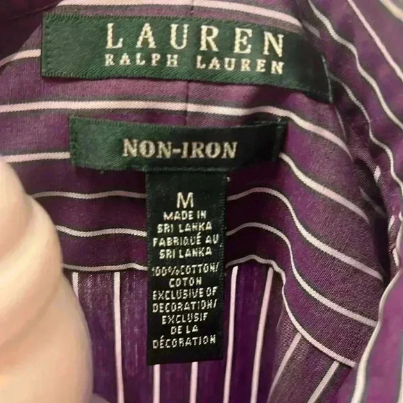 Lauren Ralph Lauren Pinstripe Non-Iron Cotton 3/4 Sleeve Button Down Top Size M - Picture 2 of 7